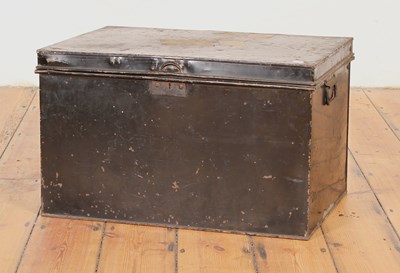 Lot 432 - A black painted tin trunk