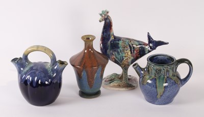 Lot 606 - A French blue glazed pottery vase, 21cm high,...