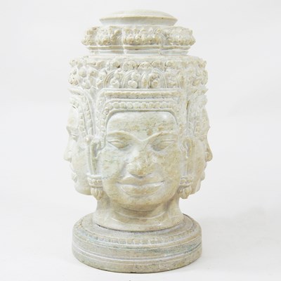 Lot 199 - An Eastern carved soapstone four faced Buddha...