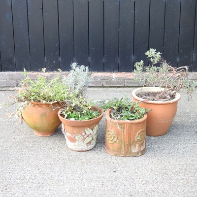 Lot 389 - A terracotta garden pot, 33cm high, together...