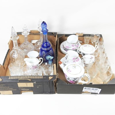 Lot 568 - A Bohemian blue overlaid glass decanter and...