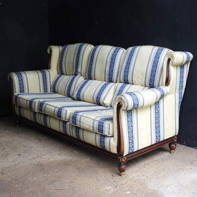 Lot 39 - A blue and yellow upholstered three piece suite