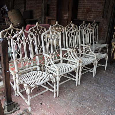 Lot 26 - A collection of ten white painted bamboo chairs