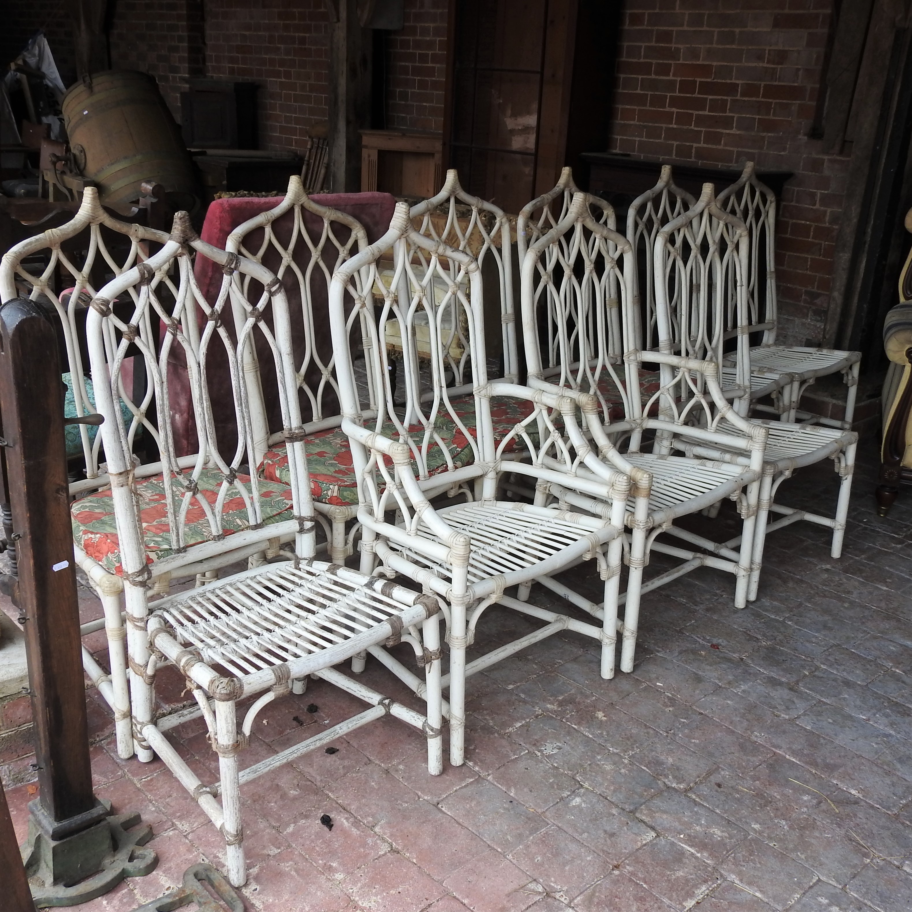 Lot 26 A collection of ten white painted bamboo
