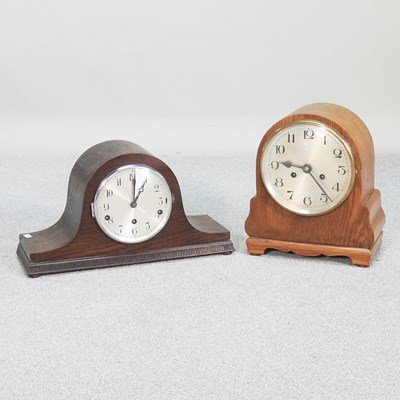 Lot 349 - A 1920s oak cased mantel clock, with...
