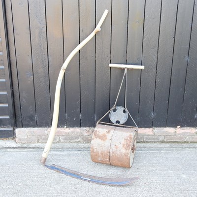 Lot 224 - An Ironcrete garden roller, together with a...