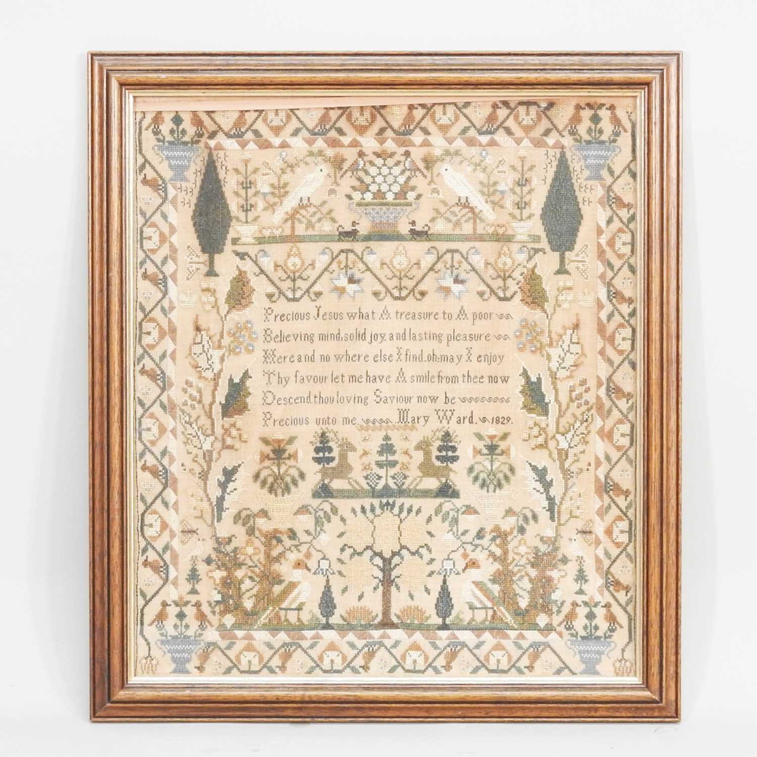 Lot 3 - A George IV pictorial sampler, worked by Mary...