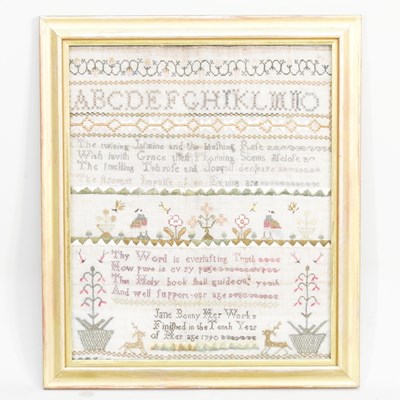 Lot 200 - A George III sampler, worked with the alphabet...