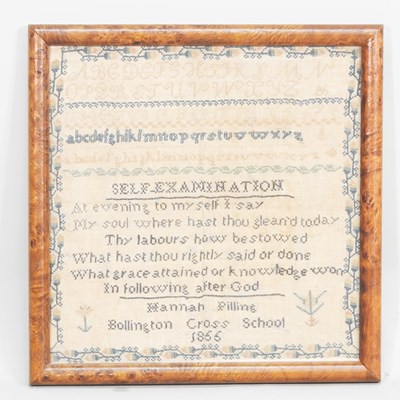 Lot 96 - A Victorian sampler, worked with the alphabet...