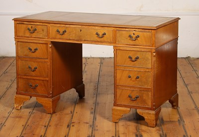 Lot 475 - A mahogany pedestal desk, having an inset...