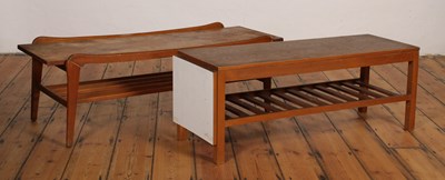 Lot 445 - A mid century teak drop leaf coffee table,...