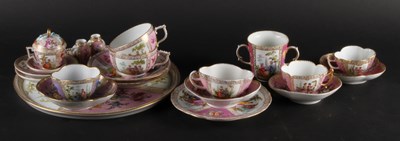 Lot 295 - A collection of Dresden pink decorated...