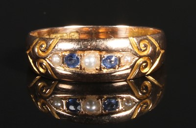Lot 71 - A 15 carat yellow gold sapphire and seed pearl...