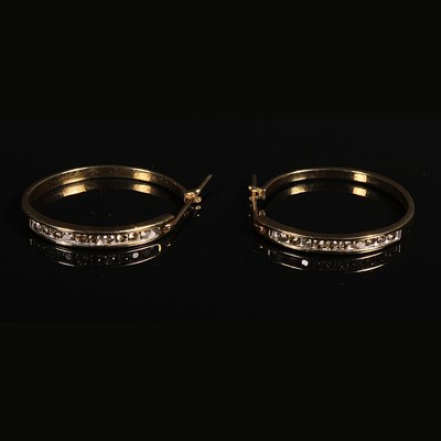 Lot 245 - A pair of 10 carat gold diamond set hoop...