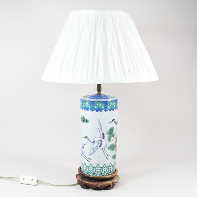 Lot 127 - A Chinese pottery table lamp and shade, 63cm...