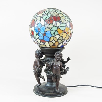 Lot 267 - A Tiffany style table lamp, with bronzed...