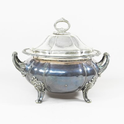 Lot 97 - A large 19th century silver plated tureen and...