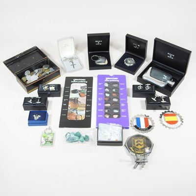 Lot 477 - A modern pewter hip flask, cased, together...