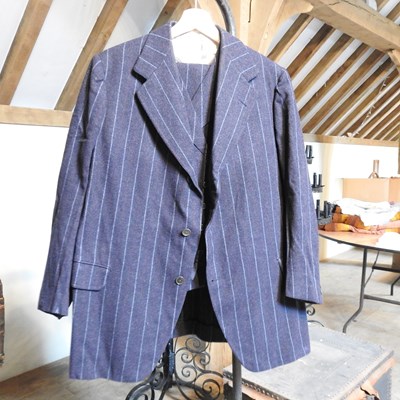 Lot 164 - A 1930's grey woollen three piece suit, with red and white pinstripe