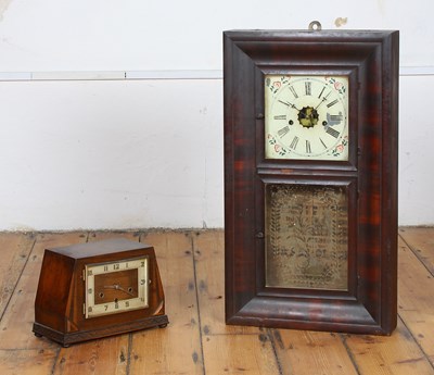 Lot 251 - An Art Deco oak mantel clock, together with a...