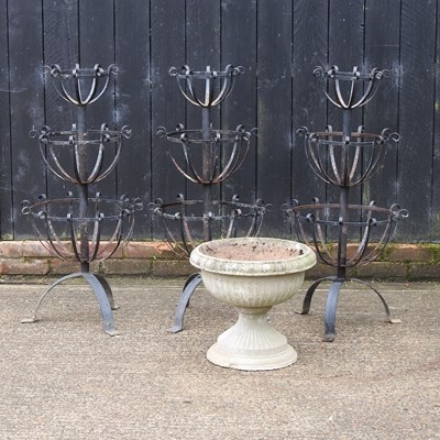 Lot 335 - Three black painted metal three tier garden planters