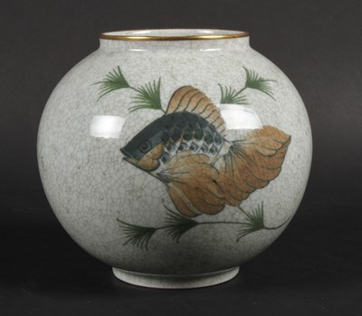 Lot 162 - A Danish Lyngby crackle-glazed vase, gilt...
