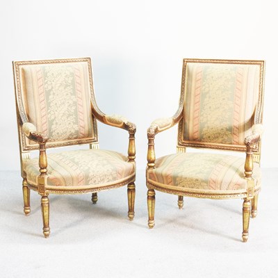 Lot 202 - A pair of French style gilt framed upholstered...