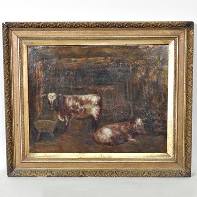 Lot 207 - English school, 19th century, cattle in a barn,...