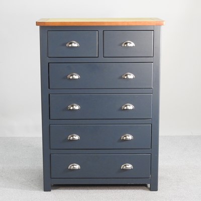 Lot 148 - A modern oak and blue painted chest of drawers
