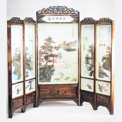 Lot 170 - A large Japanese five fold screen, mid to late...
