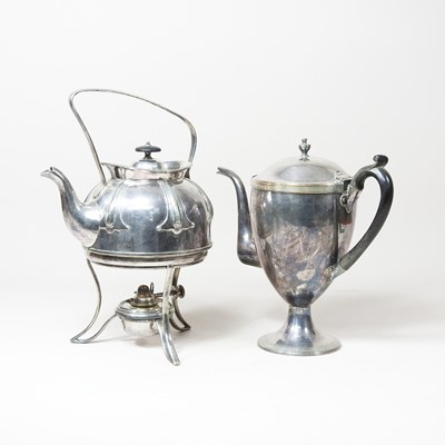 Lot 187 - An Art Nouveau plated kettle on stand,...