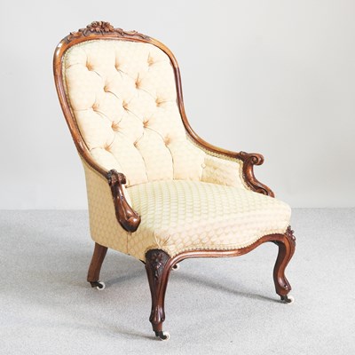 Lot 216 - A Victorian yellow upholstered button back...
