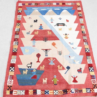 Lot 484 - A Persian pictorial qashgai kilim, decorated...