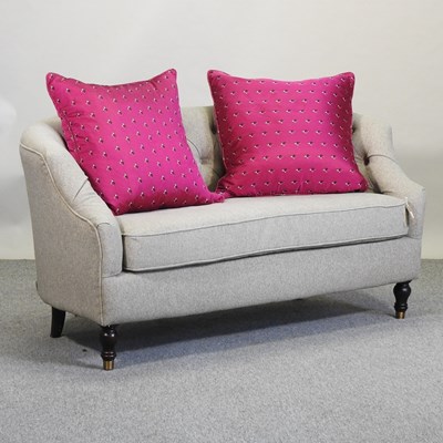 Lot 690 - A grey upholstered button back sofa