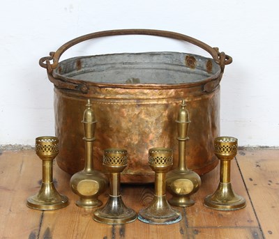 Lot 724 - An antique copper log bucket, w. 52cm,...