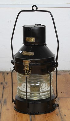 Lot 789 - A vintage black painted oil ship's lamp,...