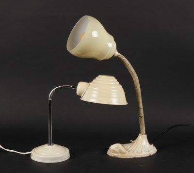 Lot 572 - Two Art Deco white painted table lamps, one...