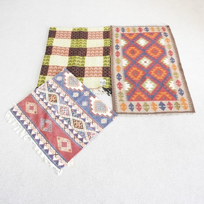 Lot 338 - A kilim, 128 x 74cm, together with a chair...