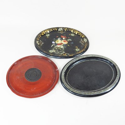 Lot 364 - A Victorian papier mache tray, decorated with...