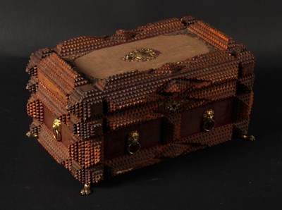 Lot 94 - A tramp art carved wooden box, of rectangular...