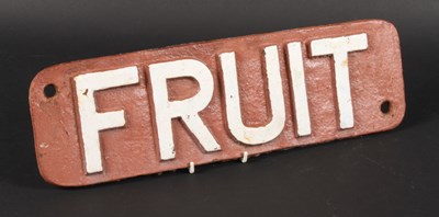 Lot 532 - A cast iron painted railway sign, inscribed Fruit