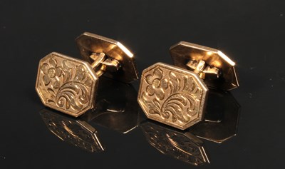 Lot 3 - A pair of 14 carat yellow gold floral...