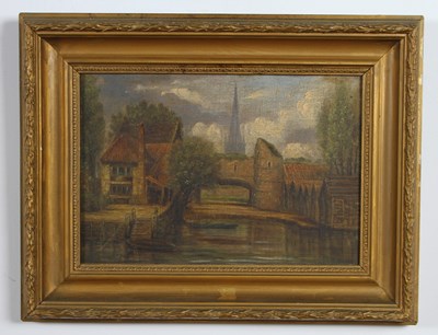 Lot 340 - English School, Pulls Ferry, Norwich, oil on...