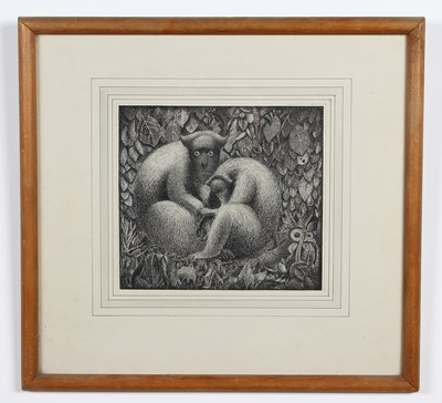 Lot 263 - An early 20th century etching of monkeys, 23x25cm