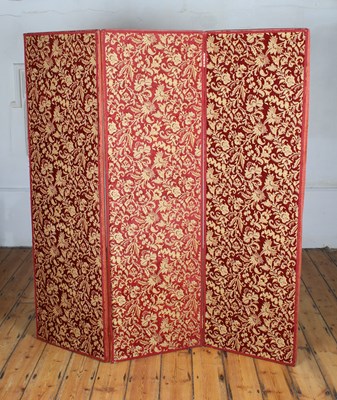 Lot 448 - A Victorian fabric dressing screen. 56x176 (x3...