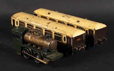 Lot 701 - A vintage brass and tin plate model steam...