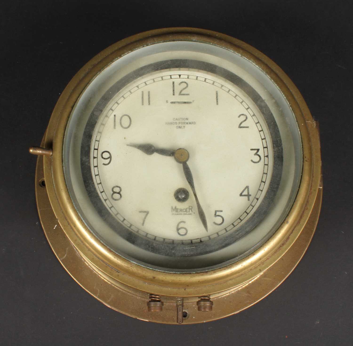 Lot 345 - A brass WWII ship's zig-zag clock, by Mercer