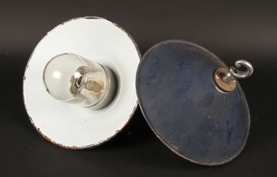 Lot 760 - A pair of industrial blue enamel ceiling lights