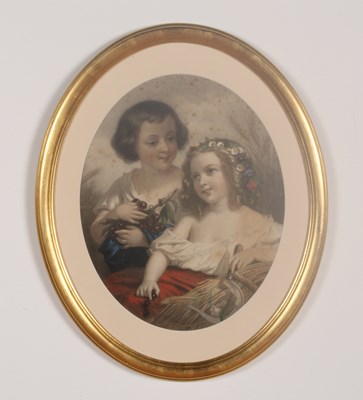 Lot 359 - A 19th century oval engraving of children, in...