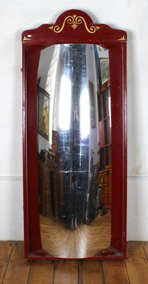 Lot 718 - A curved fairground mirror, in a red painted...